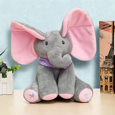 Plush Elephant Foot-Activated Ear Flap & Peek-A-Boo