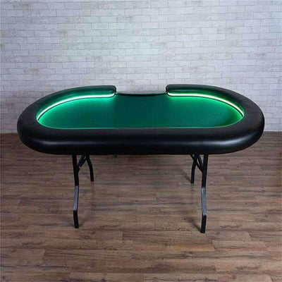 Poker Table LED Lights Folding Steel Legs Seats 10