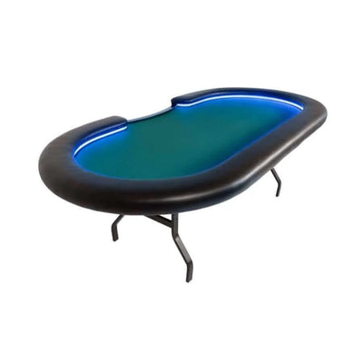 Poker Table LED Lights Folding Steel Legs Seats 10