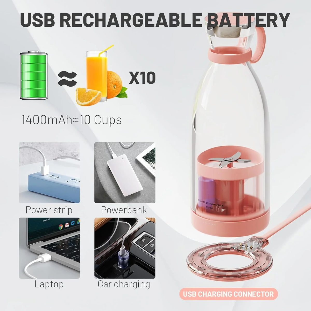 Portable Blender Cordless Magnetic Charging Stainless Steel Blades