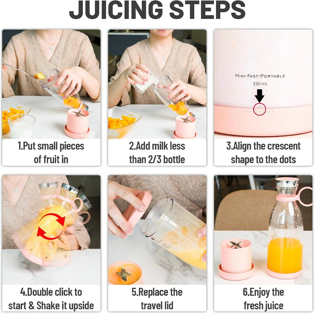 Portable Blender Cordless Magnetic Charging Stainless Steel Blades