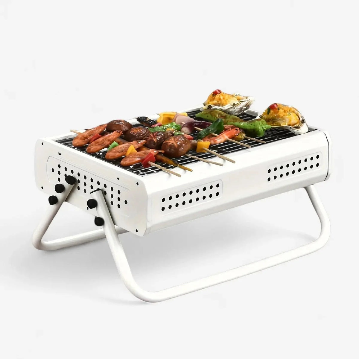 Portable Charcoal Grill Folding Legs & Perforated Sidewalls