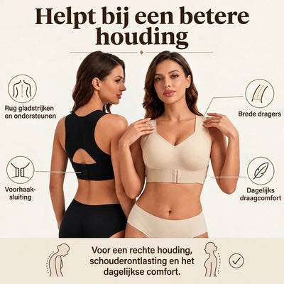 Posture Support Bra X-Back Wide Straps Front Closure