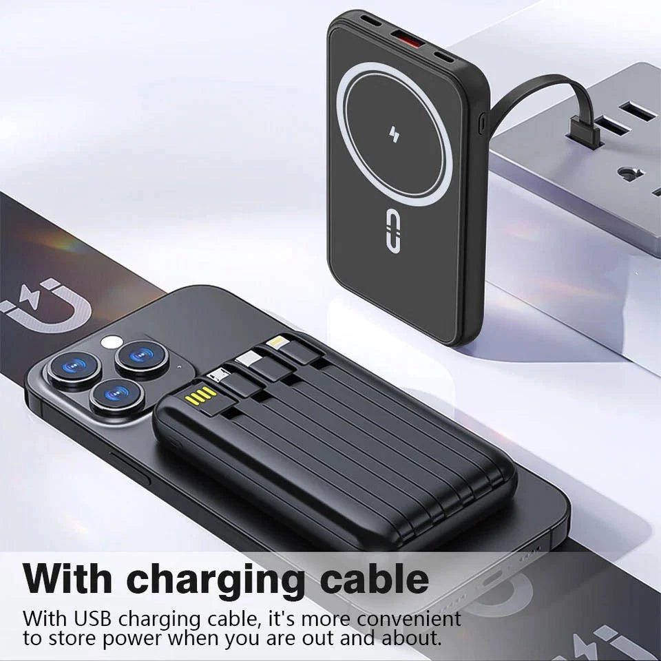 Power Bank 10000mAh Magnetic Wireless & Built-In Cables