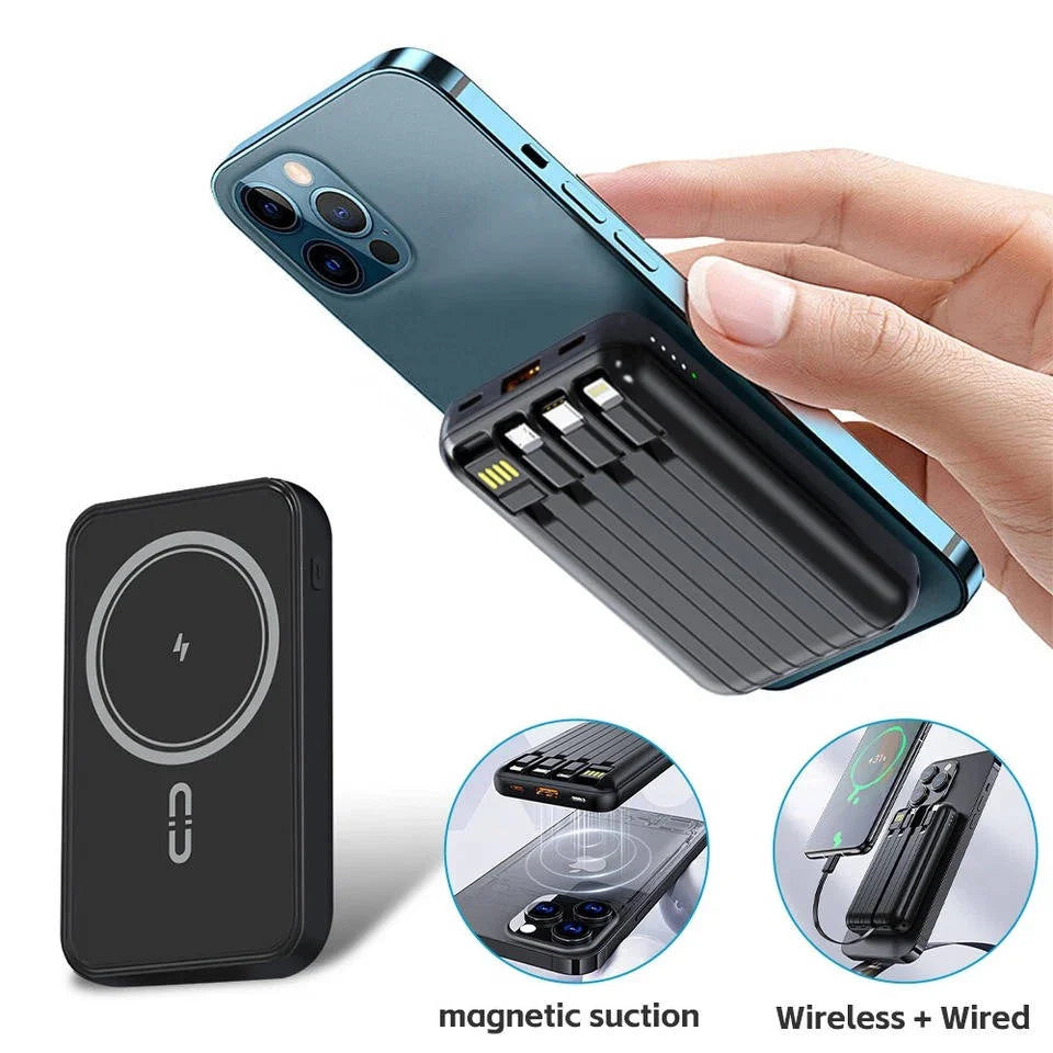 Power Bank 10000mAh Magnetic Wireless & Built-In Cables