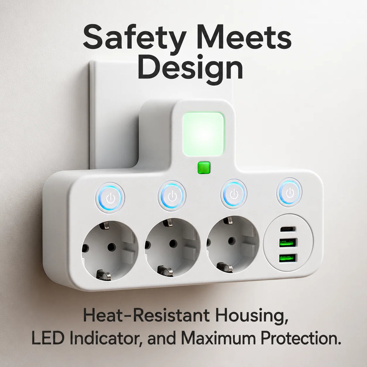 Power Strip 3 Outlets USB-C & USB Surge Protection