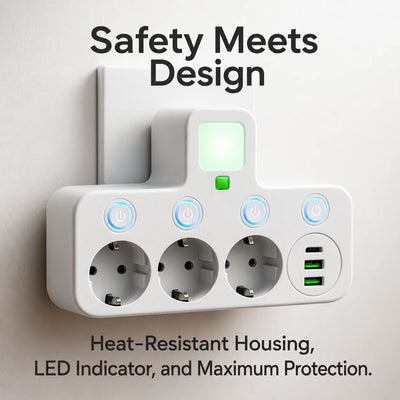 Power Strip 3 Outlets USB-C & USB Surge Protection