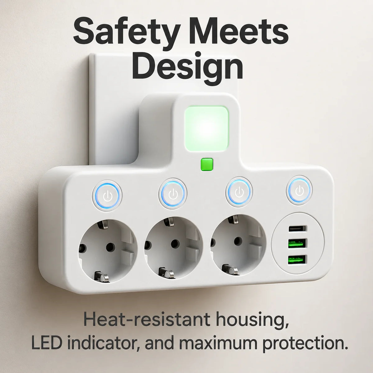 Power Strip 3 Outlets USB & Type-C Surge Protection