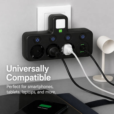 Power Strip 3 Outlets USB & Type-C Surge Protection