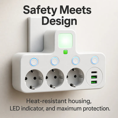 Power Strip 3 Sockets USB & Type-C Surge Protection
