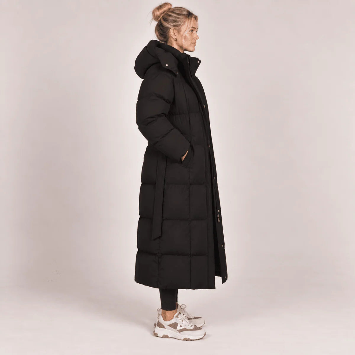 Puffer Coat Longline Hooded Adjustable Belt