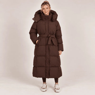 Puffer Coat Longline Hooded Adjustable Belt