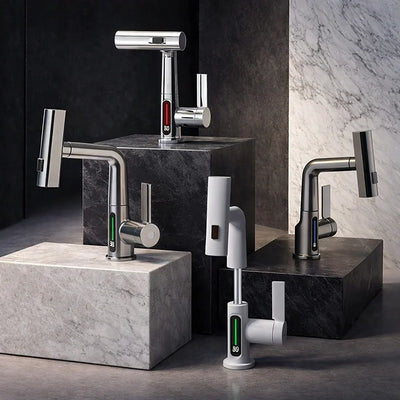 Pull-Out Kitchen Faucet LED Temperature Display Five Spray Modes