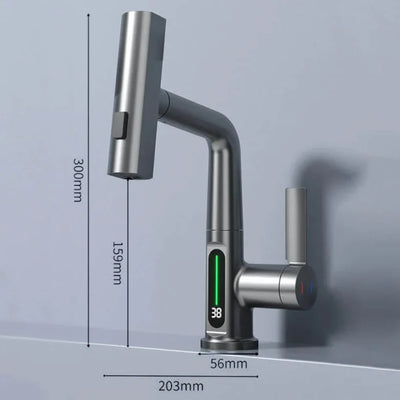 Pull-Out Kitchen Faucet LED Temperature Display Five Spray Modes