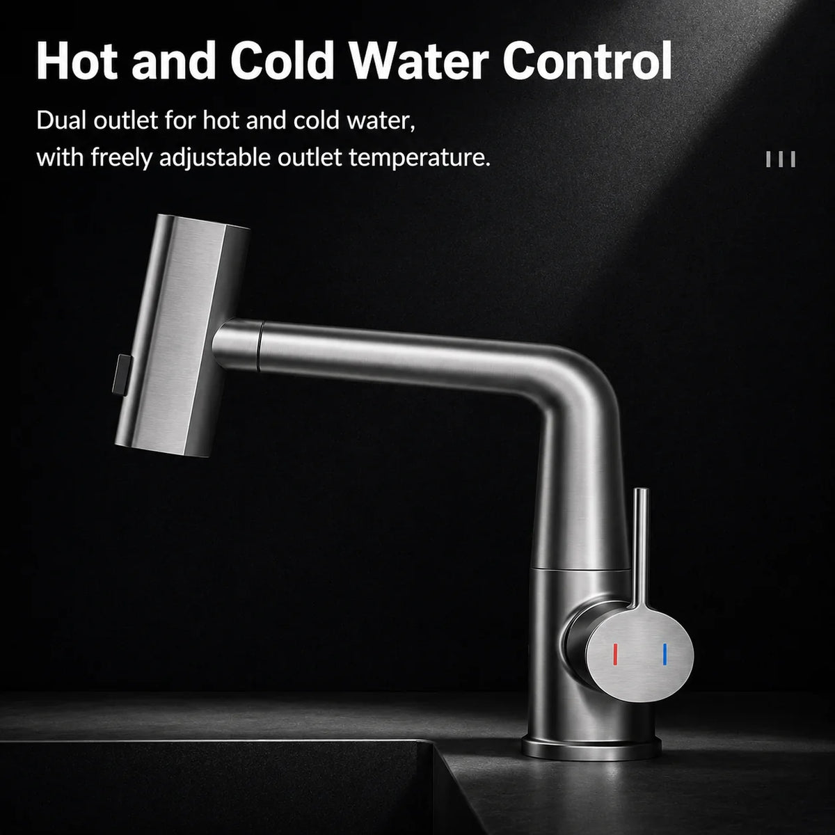 Pull-Out Kitchen Faucet LED Temperature Display Five Spray Modes