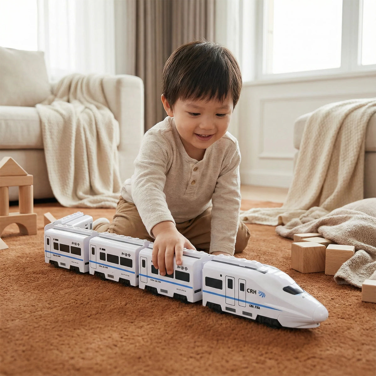 Pull Train Toy Linking Detachable Carriages Rounded Edges