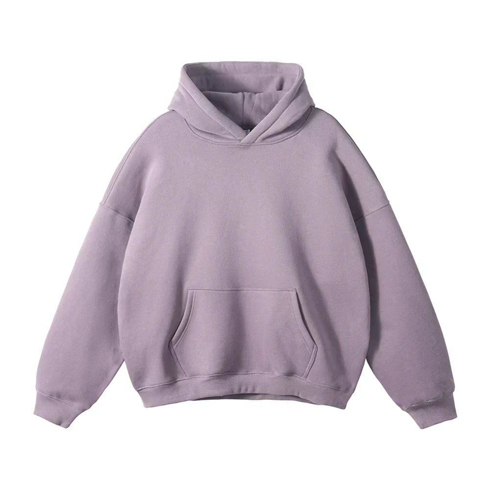 Pullover Hoodie Relaxed Fit Kangaroo Pocket Ribbed Cuffs & Hem