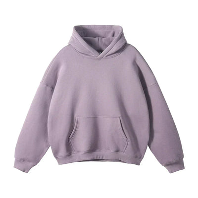 Pullover Hoodie Relaxed Fit Kangaroo Pocket Ribbed Cuffs & Hem