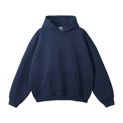 Pullover Hoodie Relaxed Fit Kangaroo Pocket Ribbed Cuffs & Hem