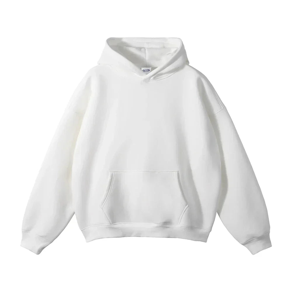 Pullover Hoodie Relaxed Fit Kangaroo Pocket Ribbed Cuffs & Hem