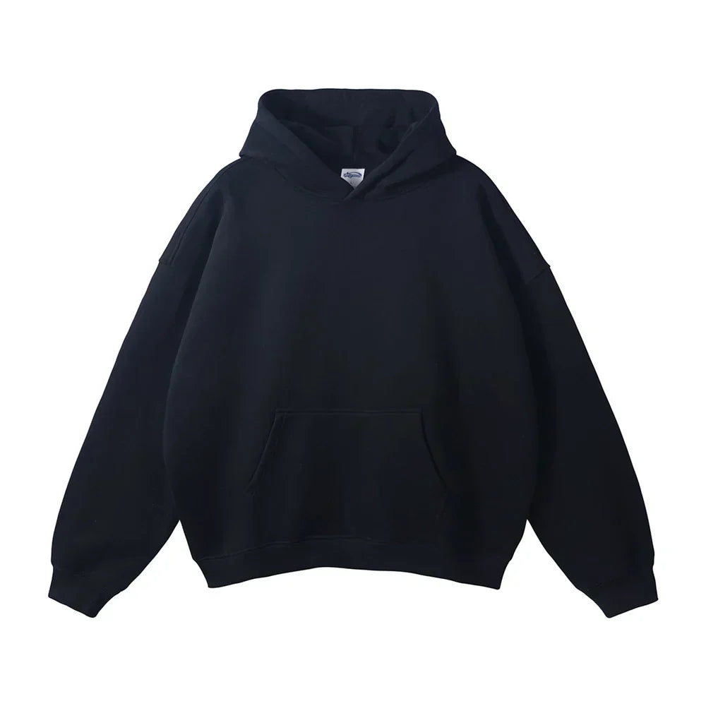 Pullover Hoodie Relaxed Fit Kangaroo Pocket Ribbed Cuffs & Hem
