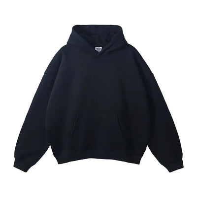 Pullover Hoodie Relaxed Fit Kangaroo Pocket Ribbed Cuffs & Hem