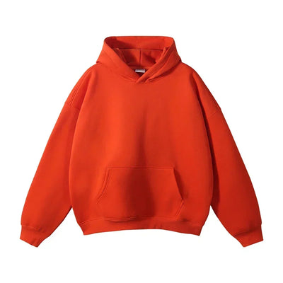 Pullover Hoodie Relaxed Fit Kangaroo Pocket Ribbed Cuffs & Hem