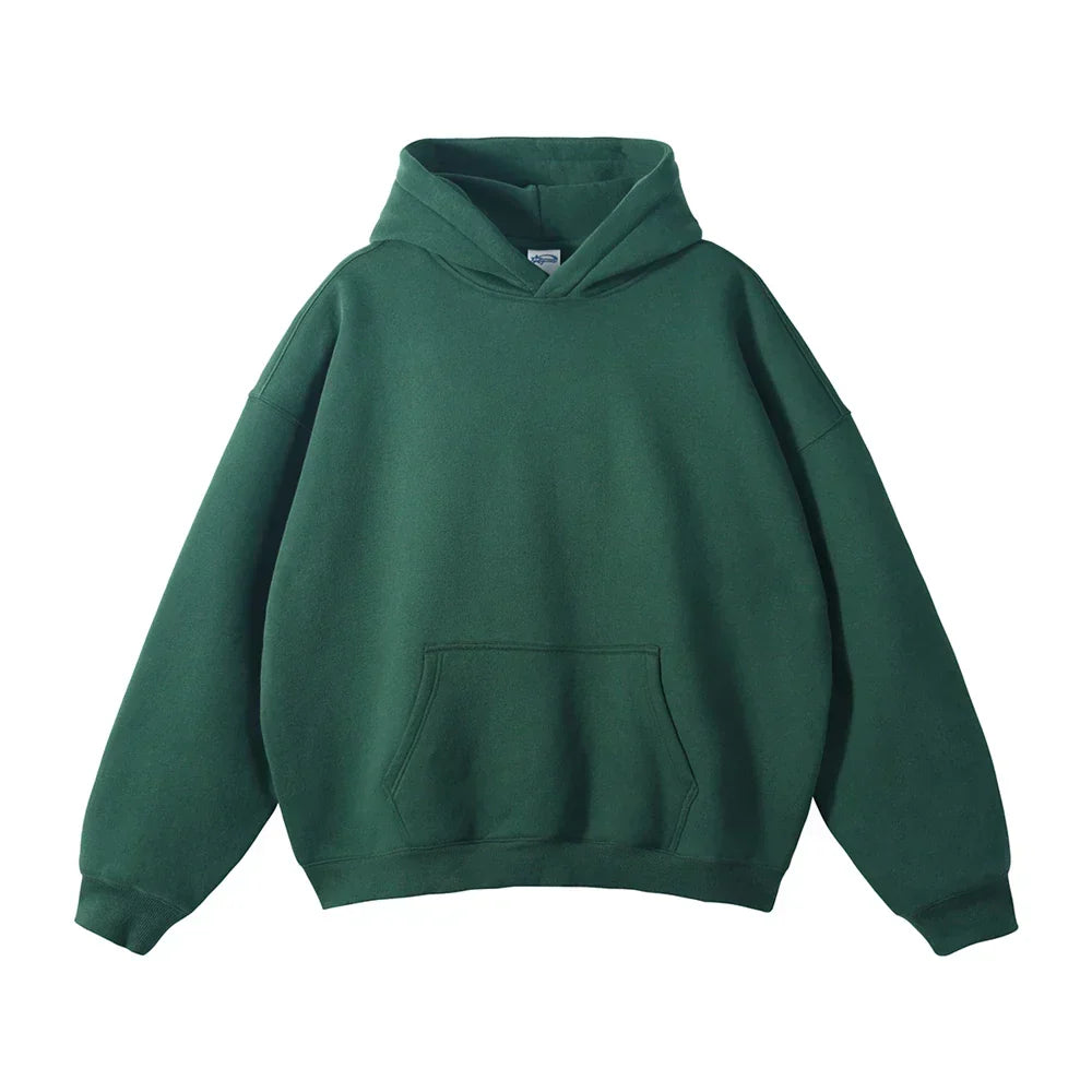 Pullover Hoodie Relaxed Fit Kangaroo Pocket Ribbed Cuffs & Hem