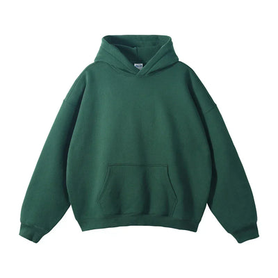 Pullover Hoodie Relaxed Fit Kangaroo Pocket Ribbed Cuffs & Hem