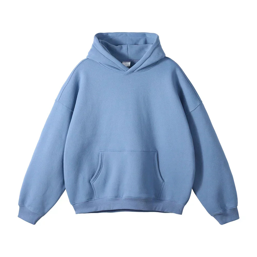 Pullover Hoodie Relaxed Fit Kangaroo Pocket Ribbed Cuffs & Hem