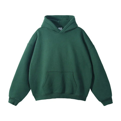 Pullover Hoodie Relaxed Fit Kangaroo Pocket Ribbed Cuffs & Hem