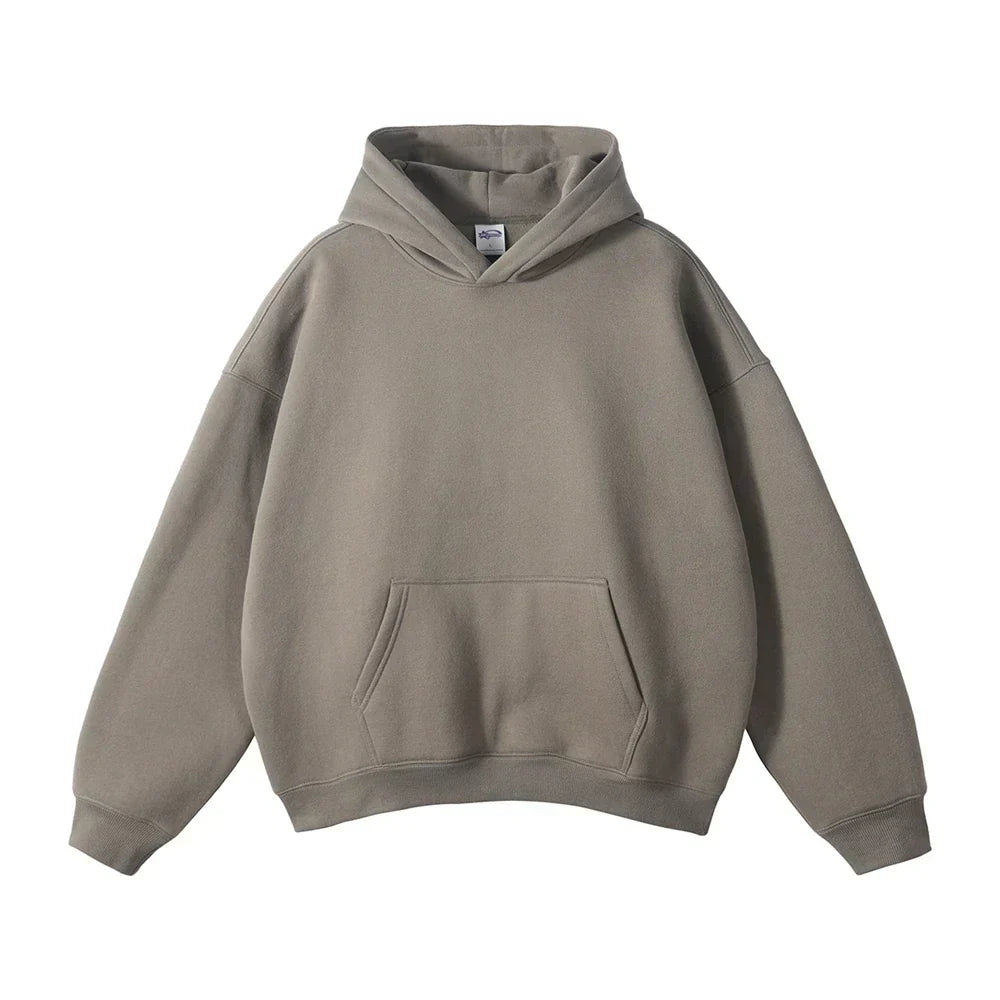 Pullover Hoodie Relaxed Fit Kangaroo Pocket Ribbed Cuffs & Hem