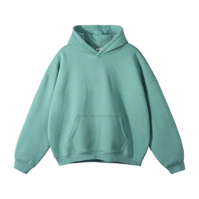 Pullover Hoodie Relaxed Fit Kangaroo Pocket Ribbed Cuffs & Hem