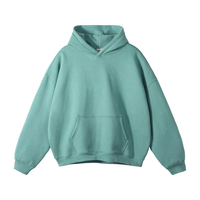 Pullover Hoodie Relaxed Fit Kangaroo Pocket Ribbed Cuffs & Hem