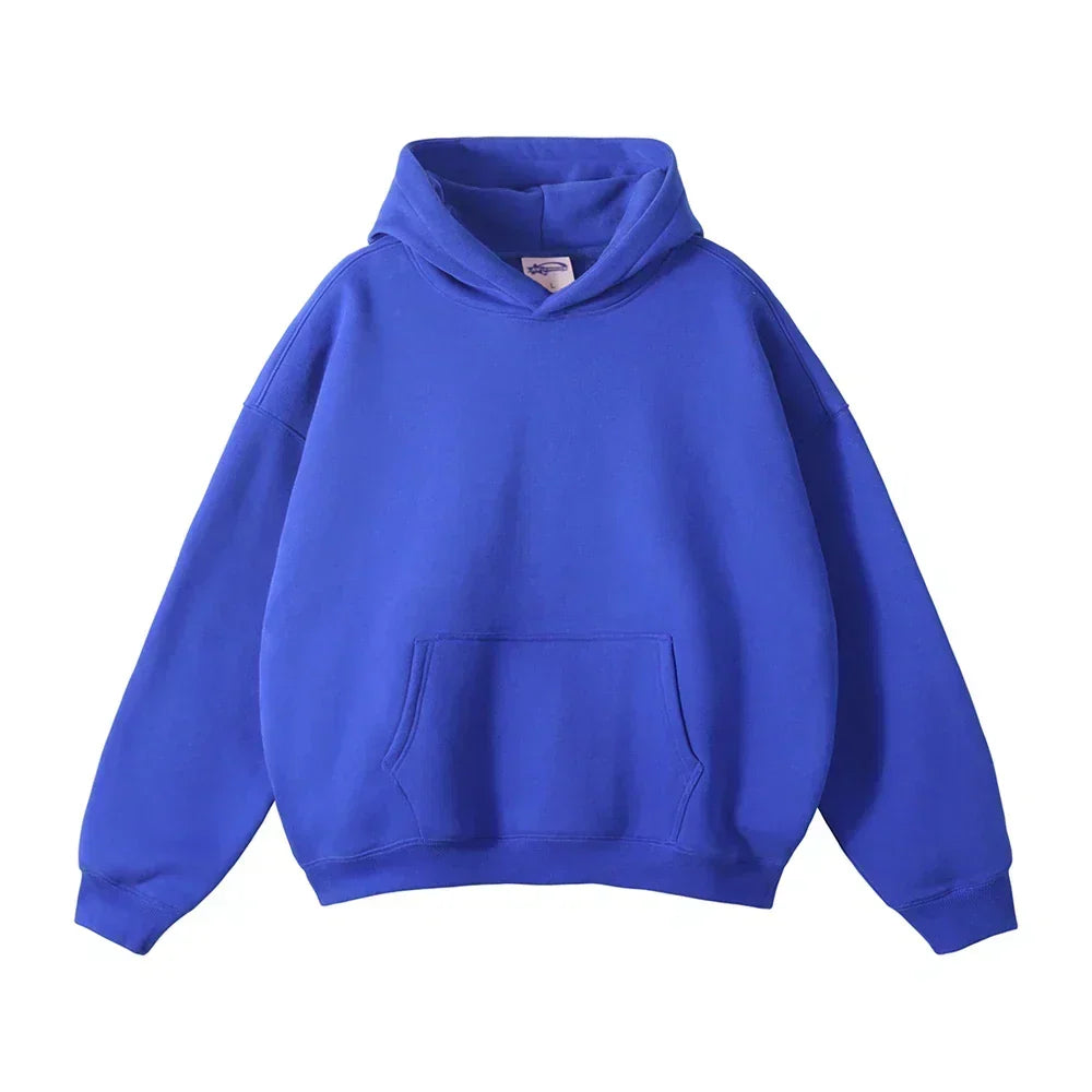 Pullover Hoodie Relaxed Fit Kangaroo Pocket Ribbed Cuffs & Hem
