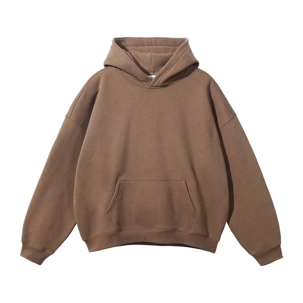 Pullover Hoodie Relaxed Fit Kangaroo Pocket Ribbed Cuffs & Hem