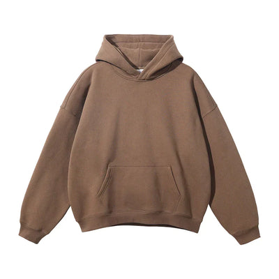 Pullover Hoodie Relaxed Fit Kangaroo Pocket Ribbed Cuffs & Hem