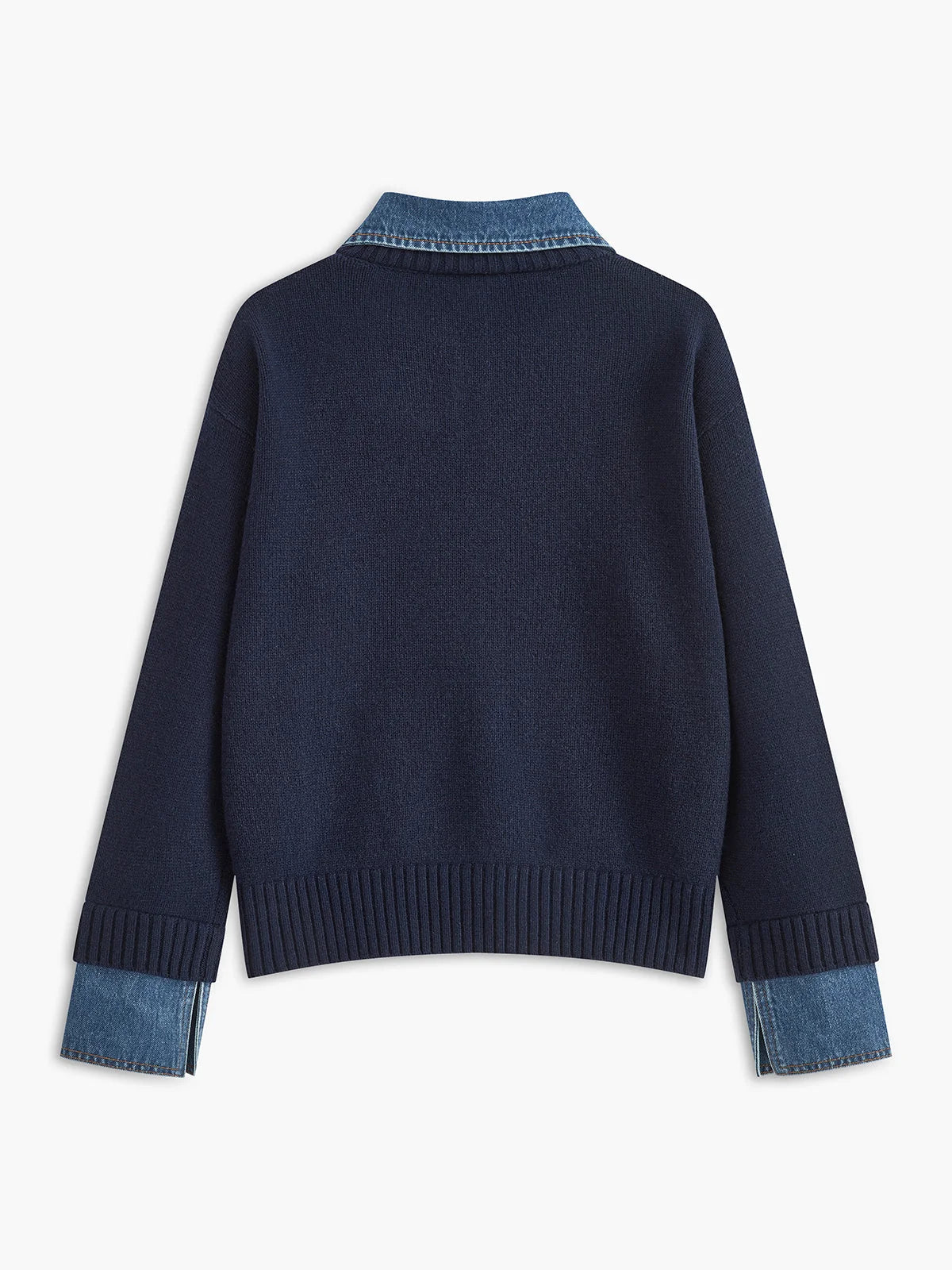 Pullover Sweater Denim Collar & Metal Buttons