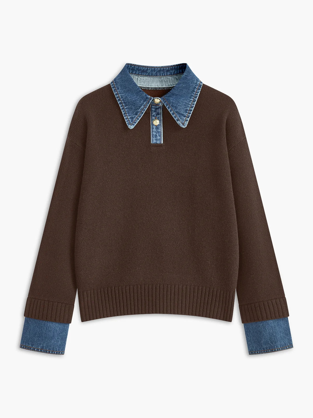 Pullover Sweater Denim Collar & Metal Buttons