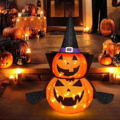 Pumpkin Decorations Lighted Collapsible Set of 2