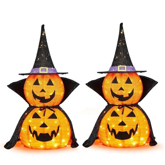 Pumpkin Decorations Lighted Collapsible Set of 2