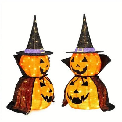 Pumpkin Decorations Lighted Collapsible Set of 2