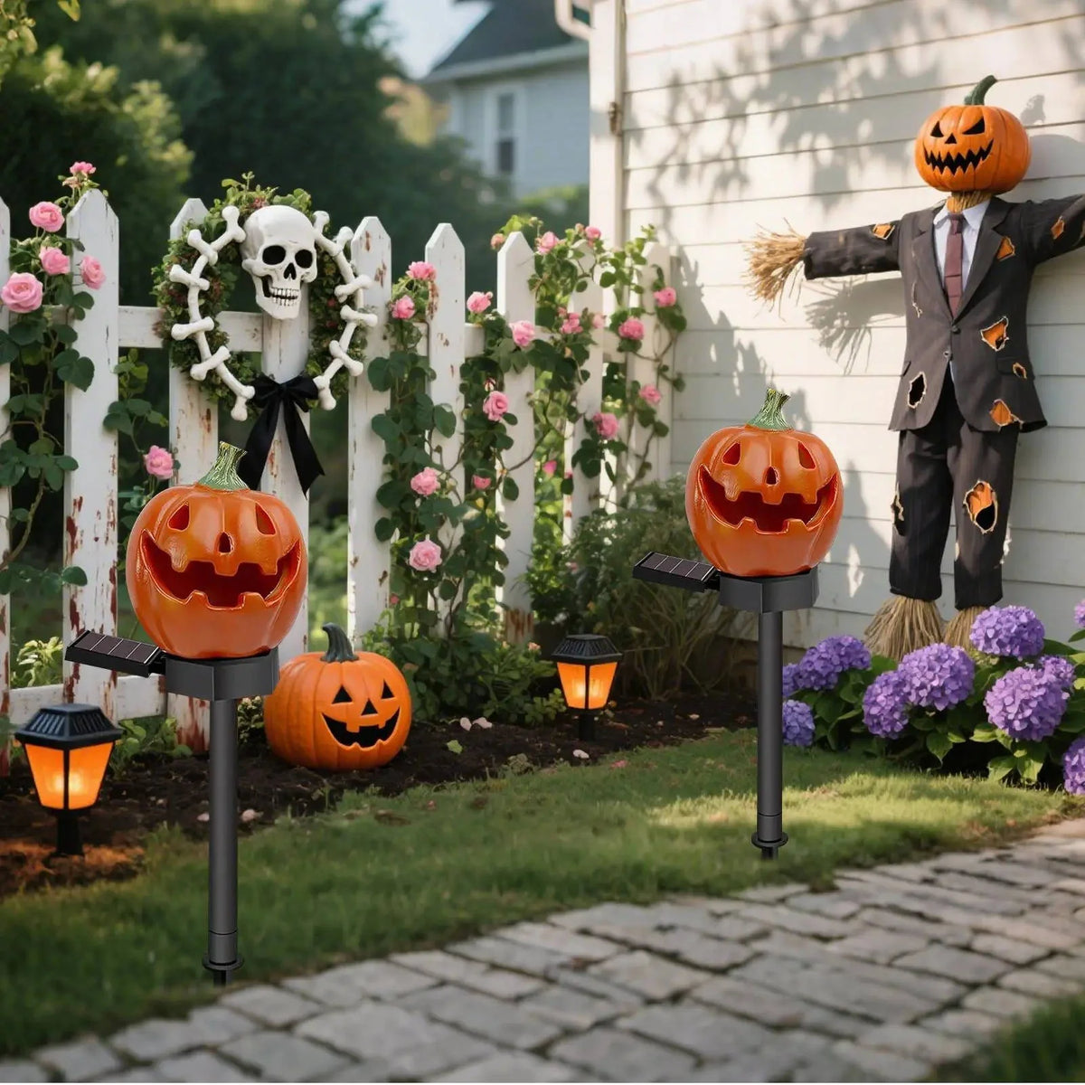 Pumpkin Pathway Lights Solar-Powered Waterproof Automatic Dusk Sensor