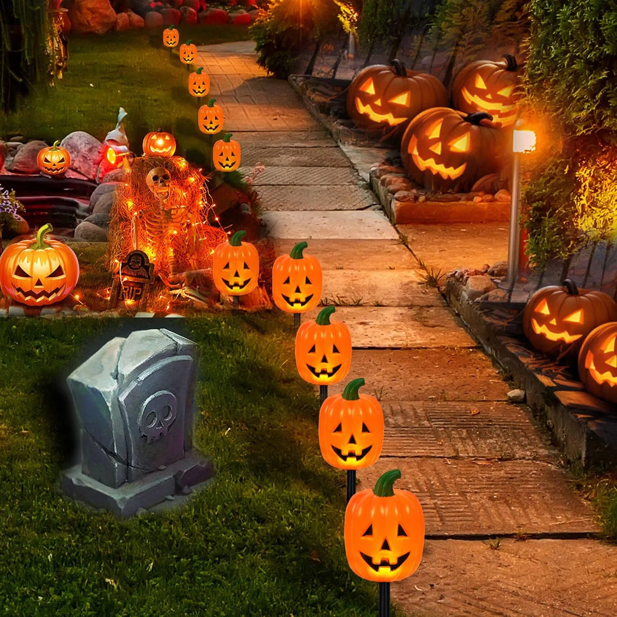 Pumpkin Stake Lights Solar Powered Warm White LED Set of 10