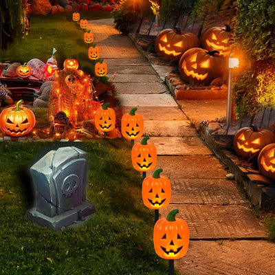 Pumpkin Stake Lights Solar Powered Warm White LED Set of 10
