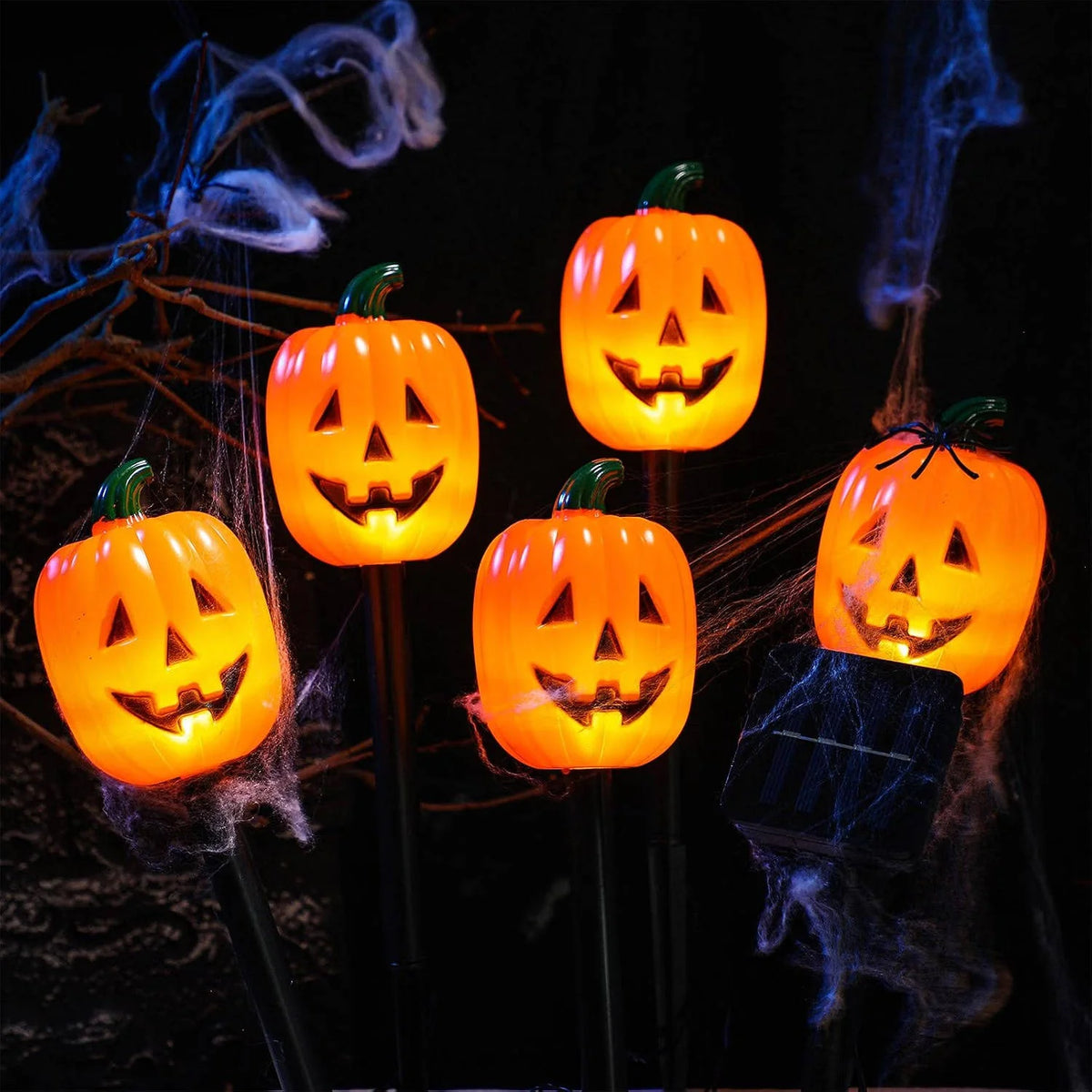 Pumpkin Stake Lights Solar Powered Warm White LED Set of 10