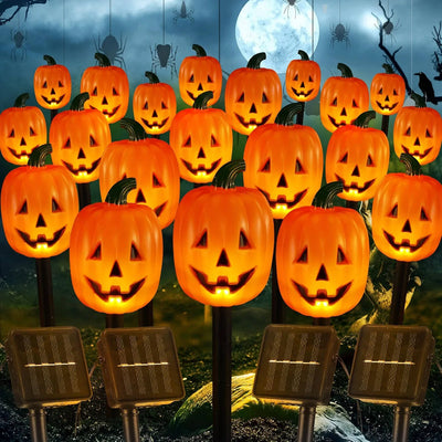 Pumpkin Stake Lights Solar Powered Warm White LED Set of 10