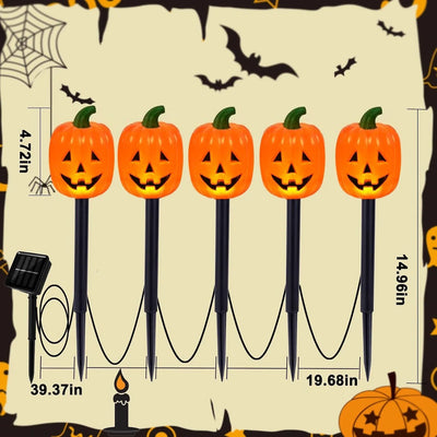 Pumpkin Stake Lights Solar Powered Warm White LED Set of 10