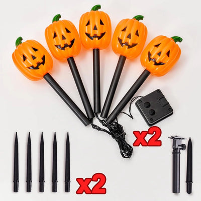 Pumpkin Stake Lights Solar Powered Warm White LED Set of 10