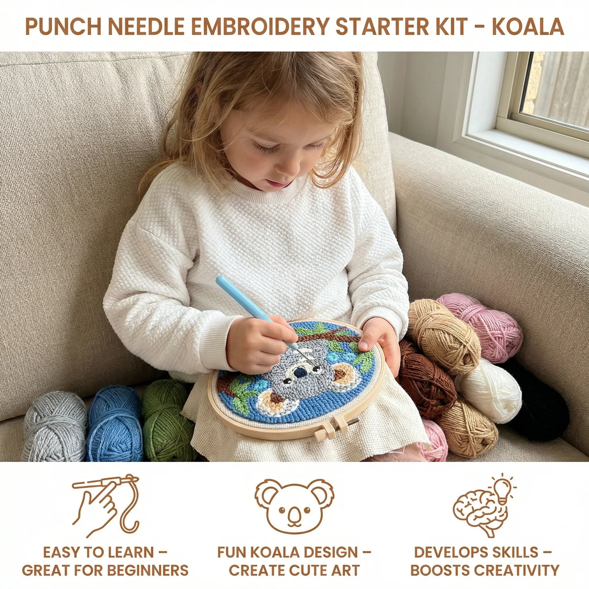 Punch Needle Embroidery Kit Pre-Printed Patterns Adjustable Loop Height